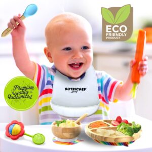 Nutrichef 2 Piece Baby & Toddler Spoon Set, All Natural Wooden Spoon Set w/Soft Curved Food Grade Silicone Head, Self-Feeding Utensils, BPA Free, Toddler & Child Tableware for ages 4 months- 6 years