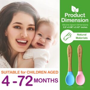 Nutrichef 2 Piece Baby & Toddler Spoon Set, All Natural Wooden Spoon Set w/Soft Curved Food Grade Silicone Head, Self-Feeding Utensils, BPA Free, Toddler & Child Tableware for ages 4 months- 6 years