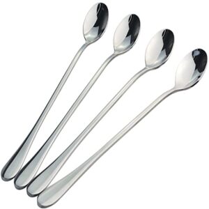 8 inch long handle spoon iced tea spoons, 4pcs coffee spoon, premium stainless steel cocktail stirring spoons for mixing, tea, ice cream, milkshake, cold drink (silver)