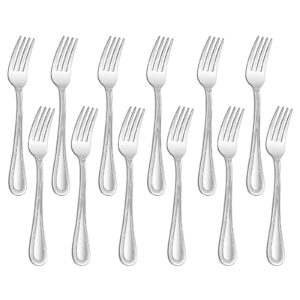 12-pieces dessert forks, haware stainless steel 7.1 inches pearled edge small salad forks, classic elegant design, mirror polished, dishwasher safe