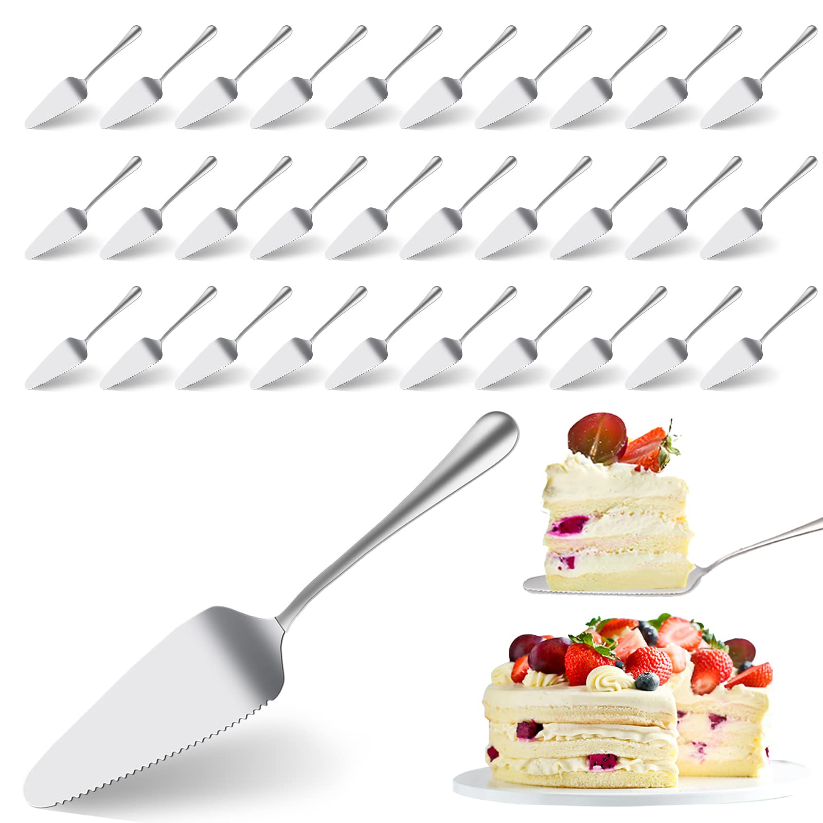 Pie Server, Stainless Steel Cake Cutter, 30 Pcs Pie Slicer, 9 Inches cake server, Pie Server Spatula for Pizza Dessert Cheese Cutting, Pie Slicer (Silver)