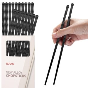 10 pairs fiberglass chopsticks, slivek reusable premium japanese chinese korean chopsticks dishwasher safe, non-slip, lightweight, 9.5 inches - black