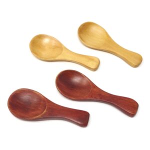honbay 4pcs small short handle wooden teaspoons handmade ice cream salt spoons honey coffee jam mustard spoons for condiments seasoning bottle (3.2")