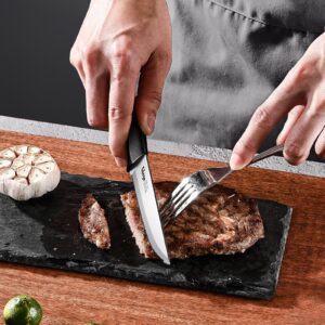 Slege Steak Knives Set of 8, Serrated Stainless Steel Knives with Gift Box, Dishwasher Safe - Classic Black