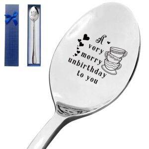 hsspiritz a very merry unbirthday to you funny engraved stainless steel spoon,best ice cream coffee tea dessert spoon gifts for coffee lover teen kids men women birthday graduation christmas gifts