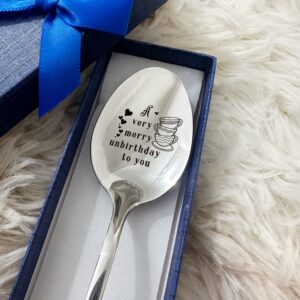 HSSPIRITZ A very Merry Unbirthday to You Funny Engraved Stainless Steel Spoon,Best Ice Cream Coffee Tea Dessert Spoon Gifts for Coffee Lover Teen Kids Men Women Birthday Graduation Christmas Gifts