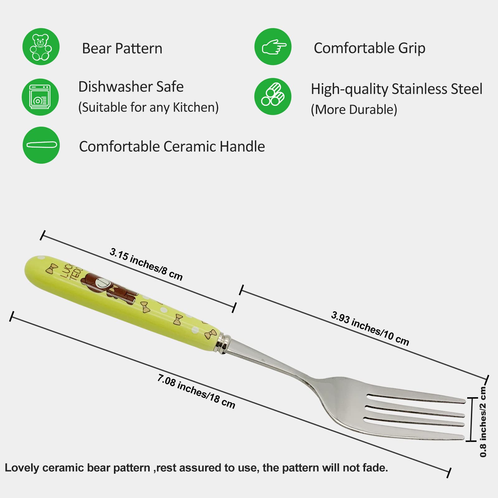 Verdental Novelty Flatwares Set Cute Cartoon Bear Stainless Steel Dinner Forks with Ceramic Handle with Case, Gift Case (Set of 4)