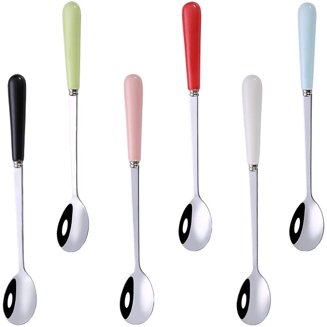 Goeielewe Dinner Spoons Set of 6, Stainless Steel Iced Teaspoons with Ceramic Handle 6.8-Inch Long Soup Tablespoons Espresso Coffee Spoons Candy-Colored Mixing Spoon - Mixed Color