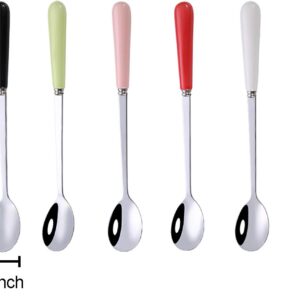 Goeielewe Dinner Spoons Set of 6, Stainless Steel Iced Teaspoons with Ceramic Handle 6.8-Inch Long Soup Tablespoons Espresso Coffee Spoons Candy-Colored Mixing Spoon - Mixed Color