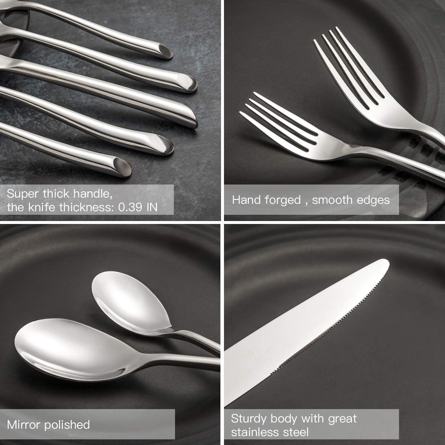 Kelenfer Silverware Stainless Steel Flatware set 20 Piece Cutlery with Wave Handle Home Hotel Restaurant Use Service for 4
