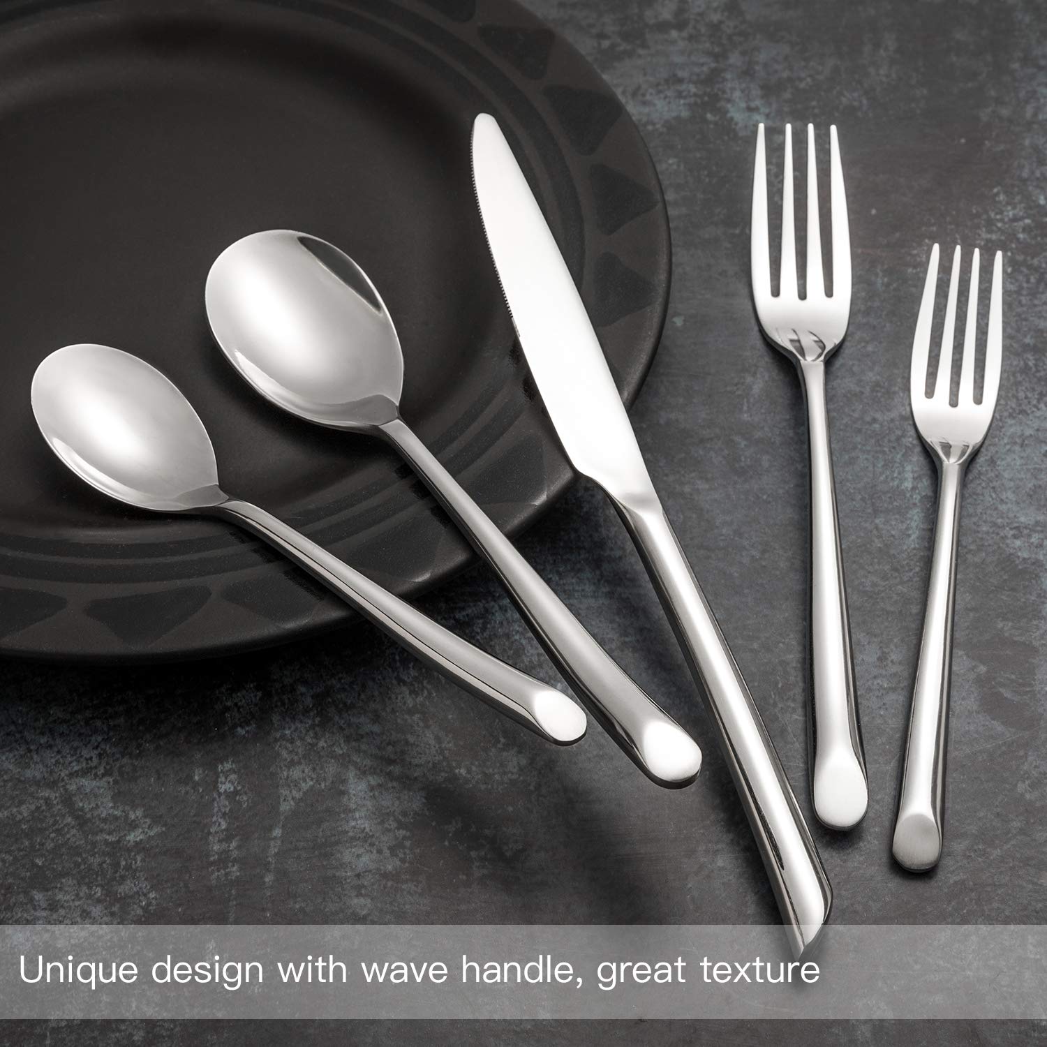 Kelenfer Silverware Stainless Steel Flatware set 20 Piece Cutlery with Wave Handle Home Hotel Restaurant Use Service for 4