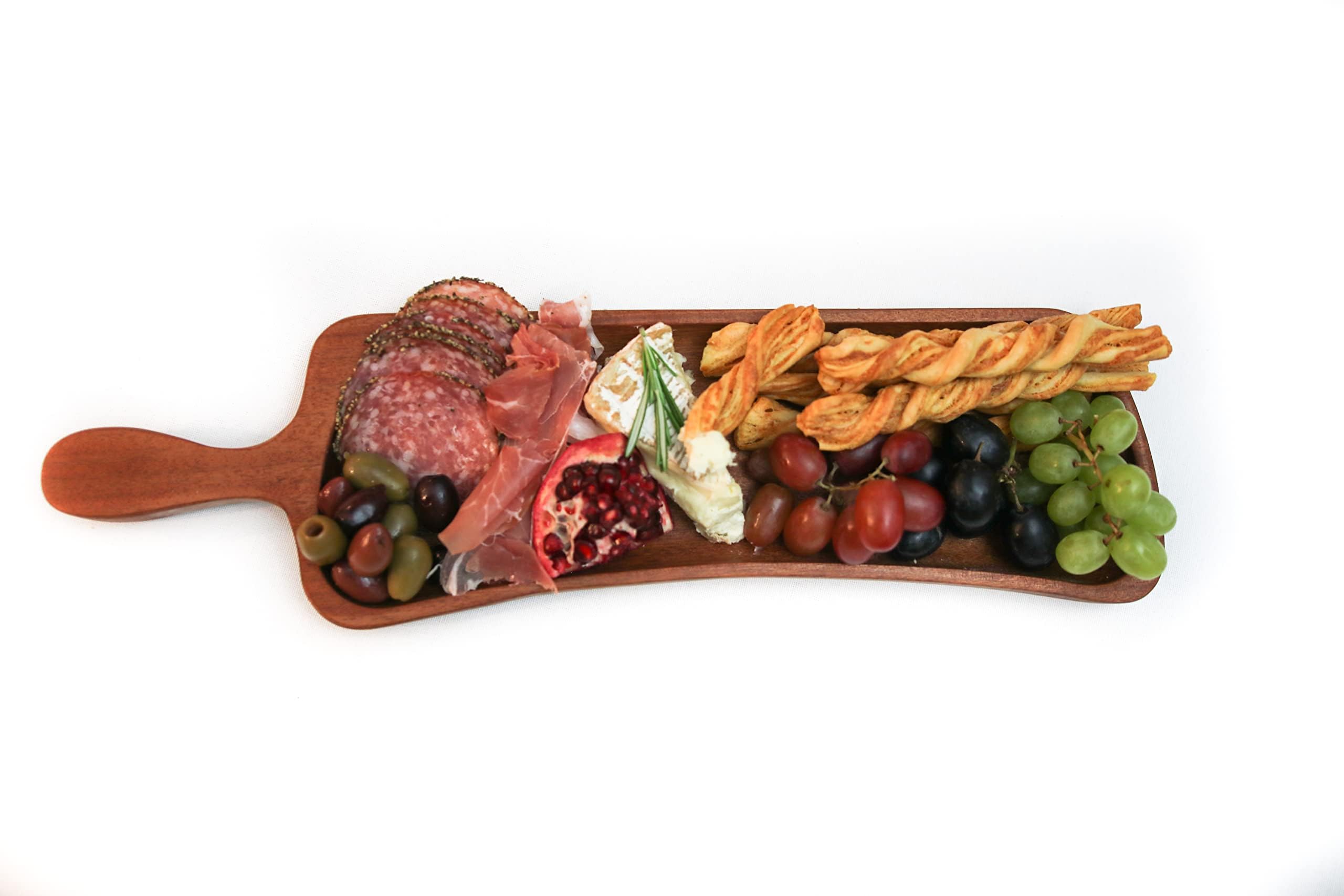 Wooden Cheese Board & Charcuterie Set with Handles - Set of 2 Wooden Tongs, 2 Cheese Knives - Can be Used as Meat Tray, Cheese Tray, Serving Board or Long Serving Platter.