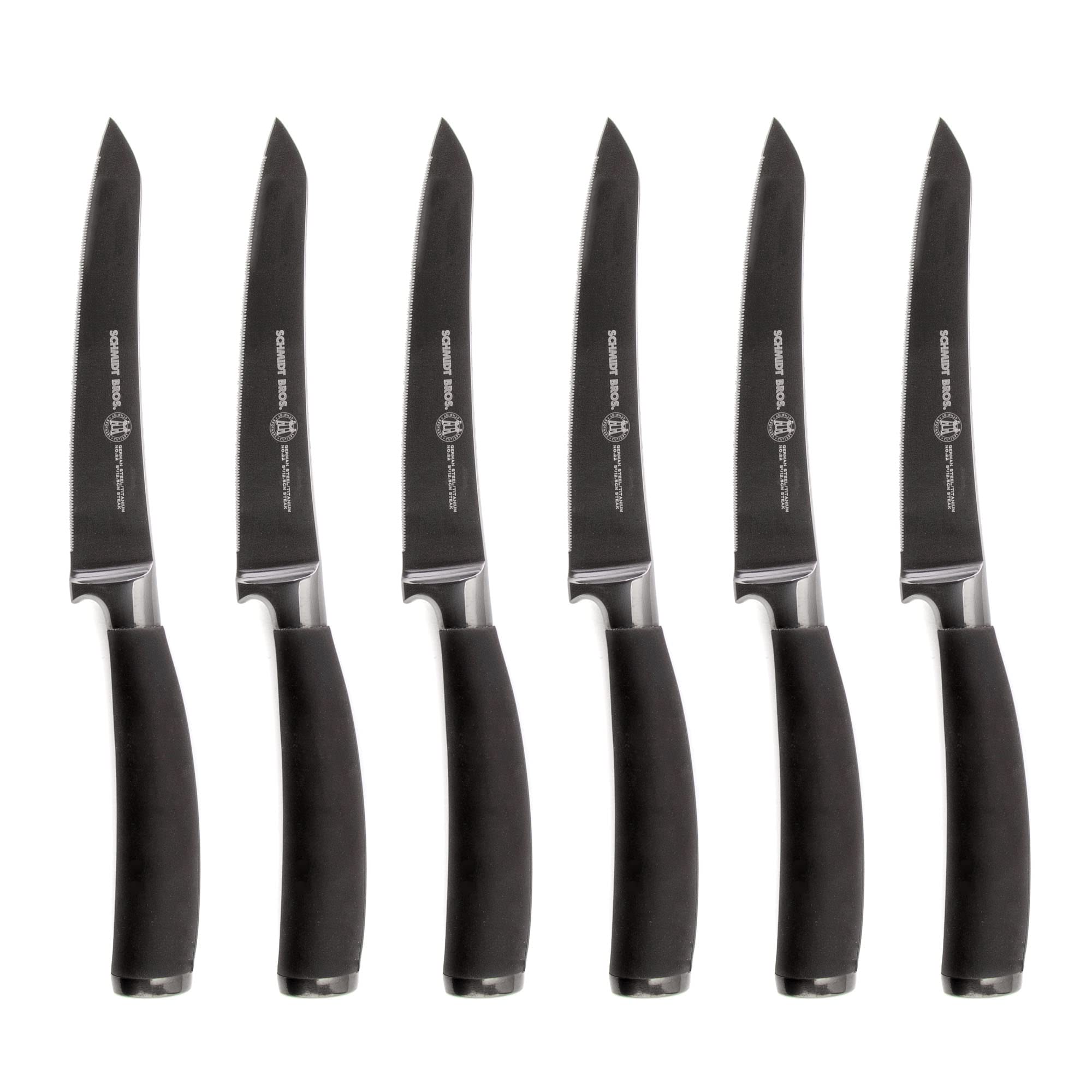 Schmidt Brothers - Titan 22 Series 6-Piece Jumbo Steak Knife Set, High Carbon German Stainless Cutlery in a Wood Gift Box