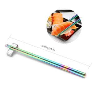 SHARECOOK Chopsticks set , 18/10 Stainless Steel Metal Chopsticks , 9.45 Inches Reusable Chopsticks for Dinner , Easy to Hold (5 Pairs, Multi)