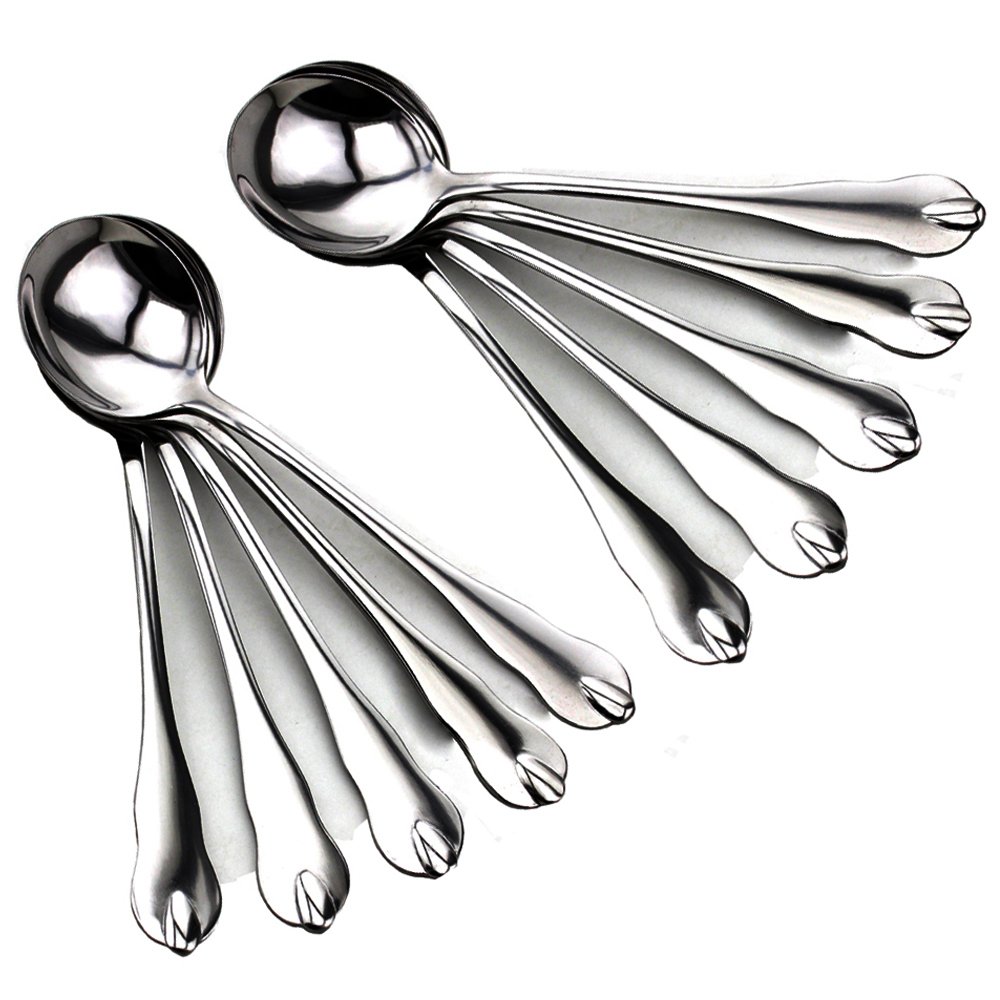 Large Soup Spoons, Large Stainless Steel Restaurant & Hotel Quality Round Soup Spoons, Set of 10