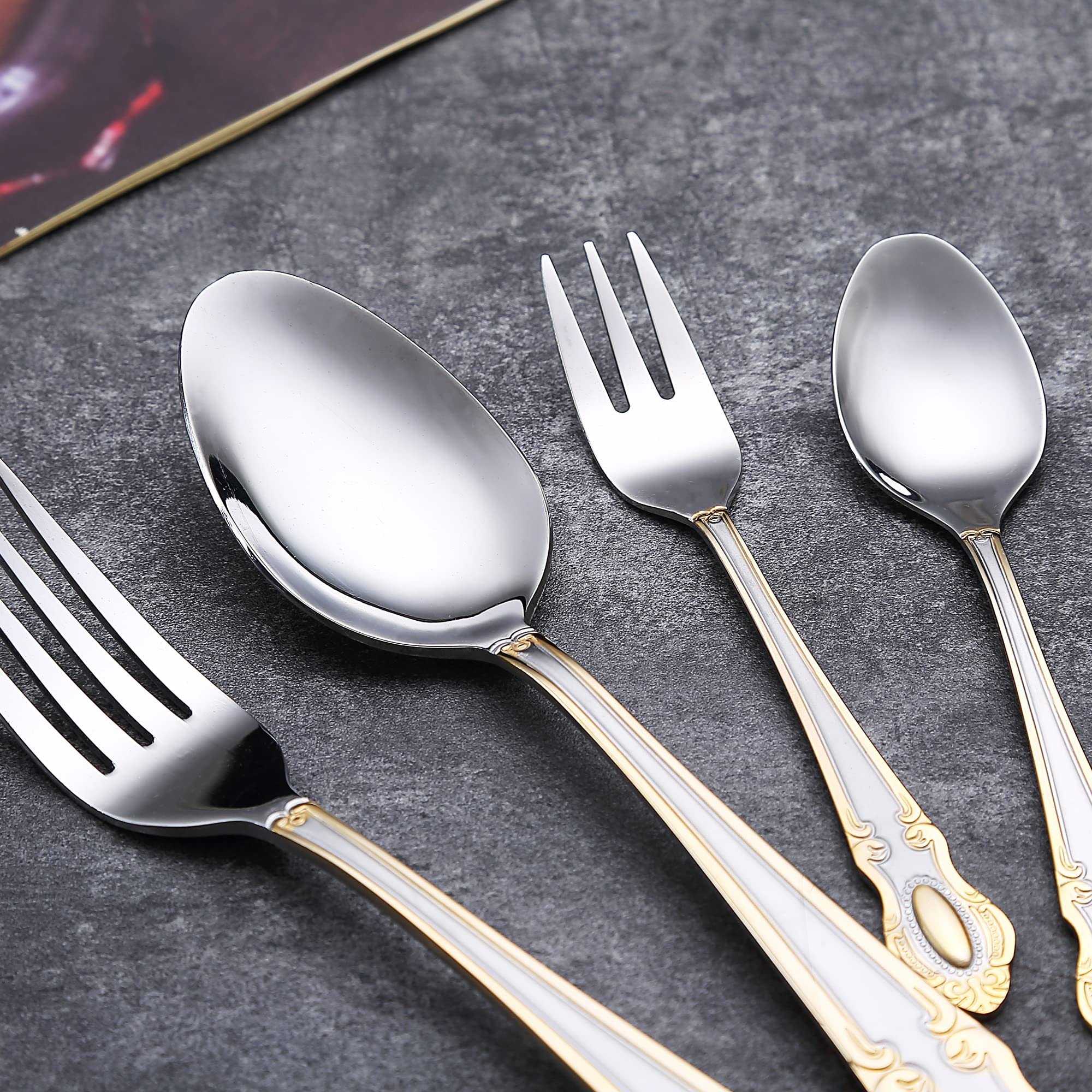 Copper Silverware Set, Flatware Cutlery Set, Stainless Steel Tableware Eating Utensils, Silverware Set for 4, Perfect for Wedding or Party, Mirror Finish Dishwasher Safe,Flower handle,rose gold 20pcs