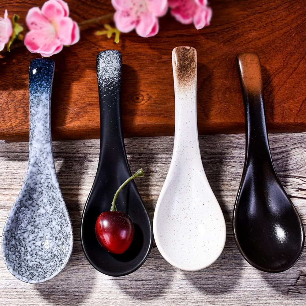 4 Pieces Japanese Soup Spoons, Asian Soup Spoon Suitable for Rice, Porridge, Cereal, Wonton, Tong sui, Pho, Udon, Ramen