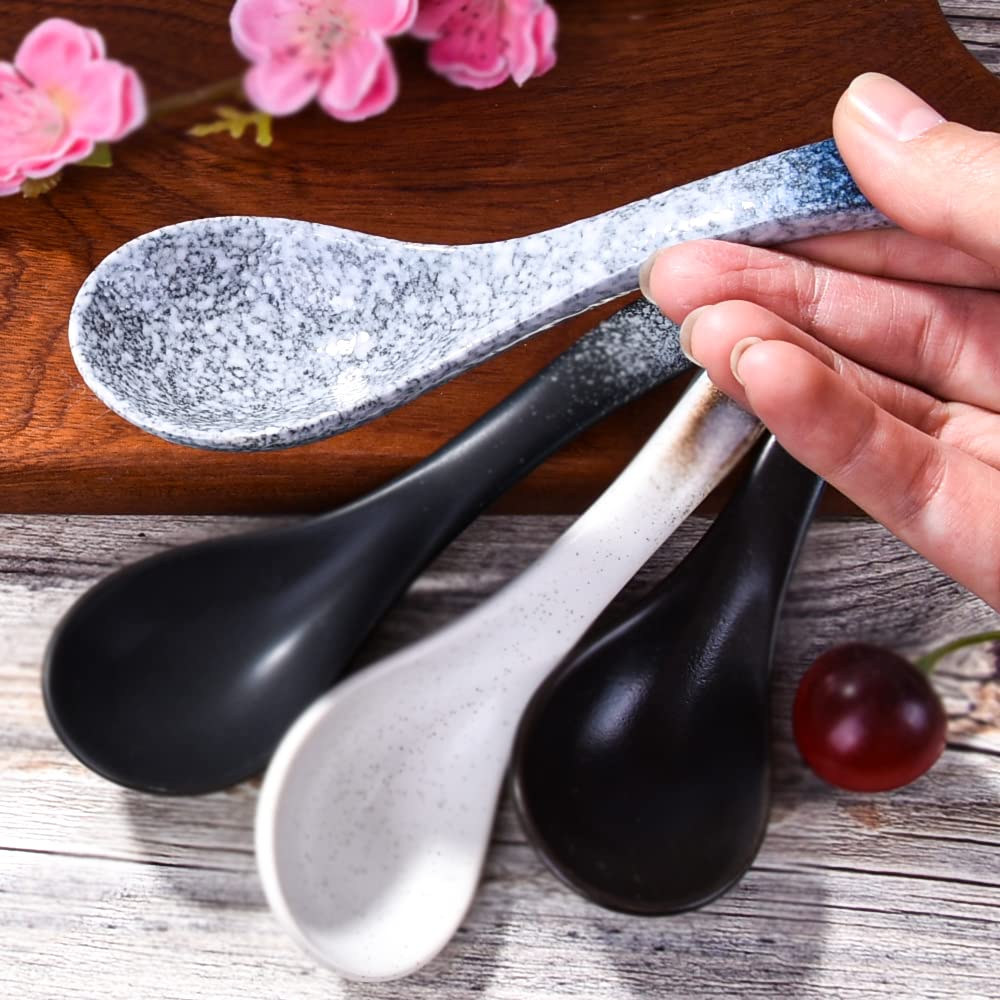 4 Pieces Japanese Soup Spoons, Asian Soup Spoon Suitable for Rice, Porridge, Cereal, Wonton, Tong sui, Pho, Udon, Ramen