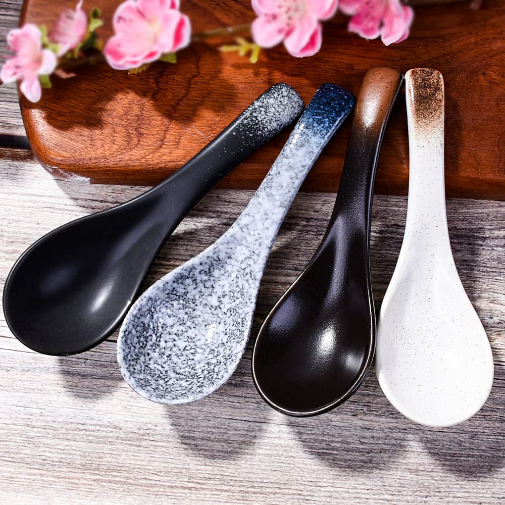 4 Pieces Japanese Soup Spoons, Asian Soup Spoon Suitable for Rice, Porridge, Cereal, Wonton, Tong sui, Pho, Udon, Ramen