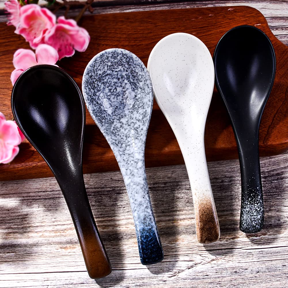 4 Pieces Japanese Soup Spoons, Asian Soup Spoon Suitable for Rice, Porridge, Cereal, Wonton, Tong sui, Pho, Udon, Ramen