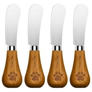 standing cheese butter spreader knife set 4 pcs charcuterie accessories stainless steel vertical spreader knives with wooden handle charcuterie board utensils for cold butter peanut butter jam fruit