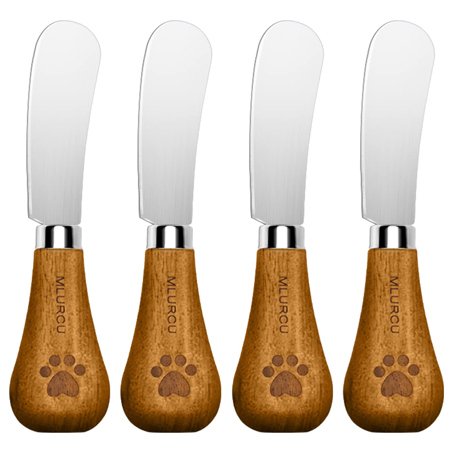 Standing Cheese Butter Spreader Knife Set 4 PCS Charcuterie Accessories Stainless Steel Vertical Spreader Knives with Wooden Handle Charcuterie Board Utensils for Cold Butter Peanut Butter Jam Fruit