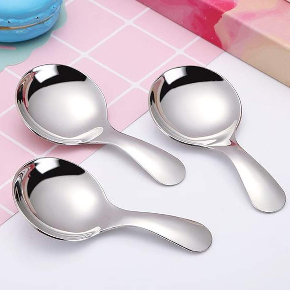 YITAQI Stainless Steel Short Handle Spoons,Small Dessert Cake Sugar Condiment for Kid Children Stirring Spoon Coffeeware Teaspoon Coffee(Silver 3Pcs)