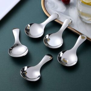 YITAQI Stainless Steel Short Handle Spoons,Small Dessert Cake Sugar Condiment for Kid Children Stirring Spoon Coffeeware Teaspoon Coffee(Silver 3Pcs)