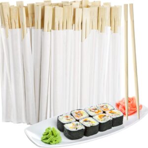 300 pairs disposable chopsticks bamboo wooden chopsticks cooking chopsticks long japanese chinese korean individually wrapped connected chopsticks with paper sleeve for sushi asian dishes, 8.27 inch