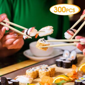 300 Pairs Disposable Chopsticks Bamboo Wooden Chopsticks Cooking Chopsticks Long Japanese Chinese Korean Individually Wrapped Connected Chopsticks with Paper Sleeve for Sushi Asian Dishes, 8.27 Inch