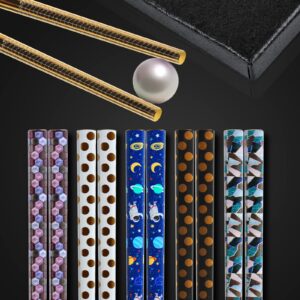 Metal Chopsticks Reusable Chop Sticks 5 Pairs Non-slip Stainless Steel Chopsticks Japanese Korean Chopstick Dishwasher Safe Exquisite Pattern MOUGUTOU Gift Set(Multicolor)