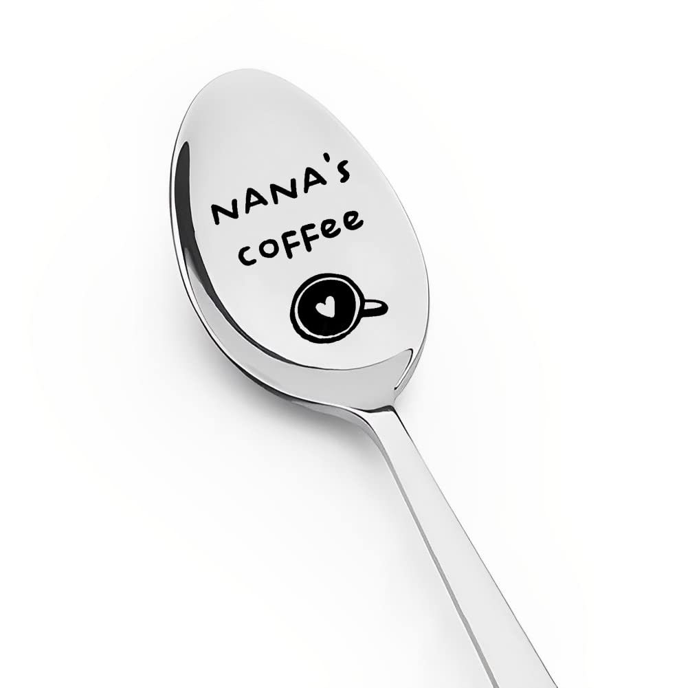 Nana Coffee Spoons Gift from Grandkids, Nana's Coffee Spoon for Grandma Grandmother Mothers Day Birthday Gifts Engraved Coffee Tea Spoons Coffee Lover Gift for Nana Nanny Grandmom Gigi Mimi