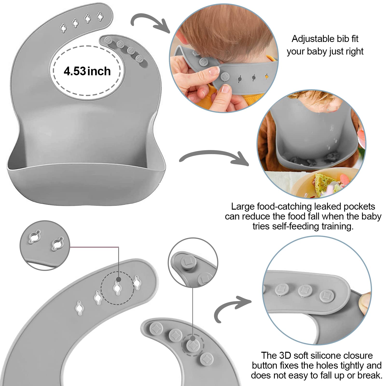 Eiwoda Baby Led Weaning Supplies Silicone Baby Feeding Set, Divided Baby Plates With Suction Baby Bowls,Bibs,Spoon,Fork And Cup with Straw, Toddler Essentials Eating Utensils For Babies