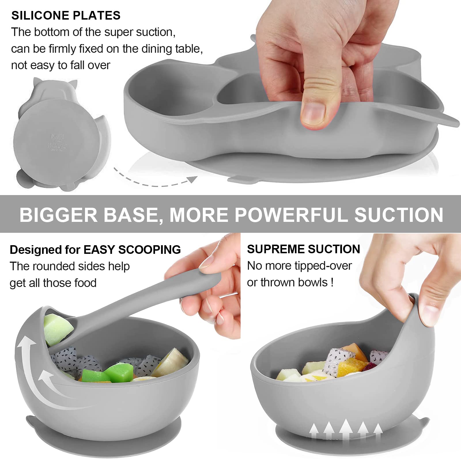 Eiwoda Baby Led Weaning Supplies Silicone Baby Feeding Set, Divided Baby Plates With Suction Baby Bowls,Bibs,Spoon,Fork And Cup with Straw, Toddler Essentials Eating Utensils For Babies