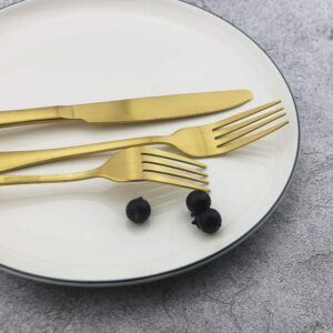 JASHII Matte Gold Silverware Set, 24-Piece Stainless Steel Flatware Set, Kitchen Utensil Set Service for 6, Tableware Cutlery Set for Home and Restaurant, Dishwasher Safe (Gold full)