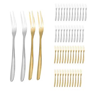 50pcs stainless steel two-tine fork tasting appetizer forks portable cocktail salad fruit forks for eating cakes fruits salads used in weddings festivals birthdays housewarming