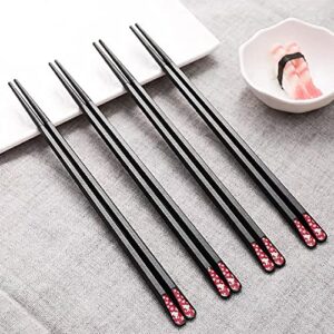 Fiberglass Chopsticks Reusable Korean Japanese Chinese Chop sticks, 5 Pairs 9 1/2 inch Black, Dishwasher safe, Non-slip Stripe gift-box Pack Cool Chopstick