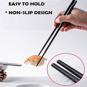 Fiberglass Chopsticks Reusable Korean Japanese Chinese Chop sticks, 5 Pairs 9 1/2 inch Black, Dishwasher safe, Non-slip Stripe gift-box Pack Cool Chopstick