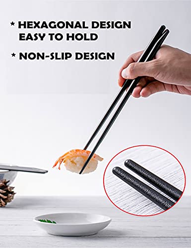 Fiberglass Chopsticks Reusable Korean Japanese Chinese Chop sticks, 5 Pairs 9 1/2 inch Black, Dishwasher safe, Non-slip Stripe gift-box Pack Cool Chopstick