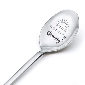 granny birthday gifts for grandma spoon gifts from grandchildren, good morning granny spoon gift for nana teaspoons engraved coffee dessert tea lovers spoons for nanny mothers day gifts