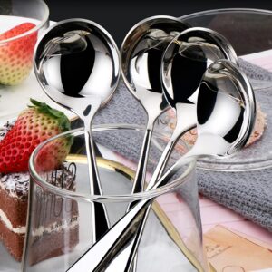 Metal Soup Spoons,Stainless Steel Spoons for Soup Round Colorful Dinner Spoons Thick Short handle Table Spoon 6.3-Inch, Set of 6 (Sliver)