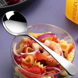 Metal Soup Spoons,Stainless Steel Spoons for Soup Round Colorful Dinner Spoons Thick Short handle Table Spoon 6.3-Inch, Set of 6 (Sliver)