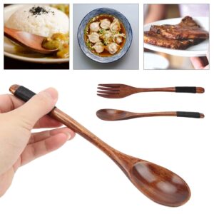 6pcs spoons and forks set, reusable wooden forks and spoons for eating 8.9in japanese wooden utensil set natural wood cutlery