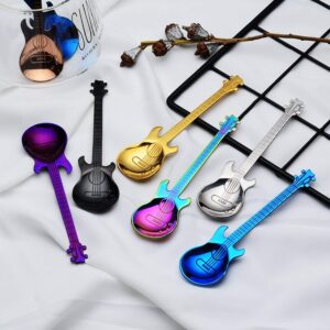 Guitar Coffee Teaspoons,7pcs Stainless Steel Colorful Dessert Spoon Musical Demitasse Spoon Cute Kitchen Utensil for Stirring/Mixing/Dessert/Ice Cream Spoon, Perfect Gifts for Music Guitar Lover