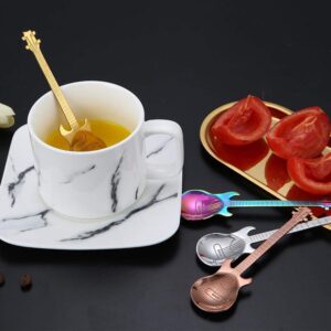 Guitar Coffee Teaspoons,7pcs Stainless Steel Colorful Dessert Spoon Musical Demitasse Spoon Cute Kitchen Utensil for Stirring/Mixing/Dessert/Ice Cream Spoon, Perfect Gifts for Music Guitar Lover