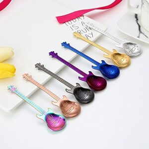 Guitar Coffee Teaspoons,7pcs Stainless Steel Colorful Dessert Spoon Musical Demitasse Spoon Cute Kitchen Utensil for Stirring/Mixing/Dessert/Ice Cream Spoon, Perfect Gifts for Music Guitar Lover