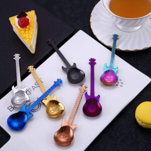 Guitar Coffee Teaspoons,7pcs Stainless Steel Colorful Dessert Spoon Musical Demitasse Spoon Cute Kitchen Utensil for Stirring/Mixing/Dessert/Ice Cream Spoon, Perfect Gifts for Music Guitar Lover