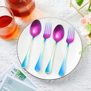 48 Pieces Rainbow Forks and Spoons Rainbow Silverware Set for 24 Colored Stainless Steel Flatware Cutlery Set for Daily Meal, Kitchen Restaurant, Dishwasher Safe