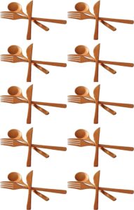 japanbargain 3785x10, bamboo fork knife spoon cutlery utensils flatware set 3pc reusable dishwasher safe, set of 10
