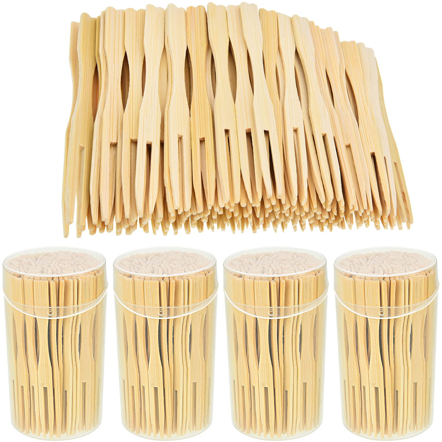 Total Bamboo Forks 3.5 Inches Appetizer Forks Double Prong Appetizer Cocktail Forks Mini Food Blunt End Forks for Banquet Catering Party 4 Packs 440 Pieces